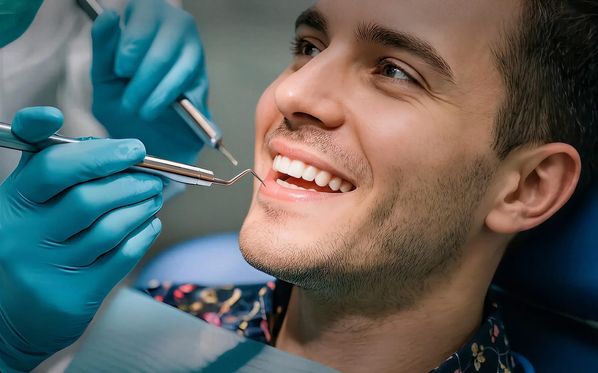 Smiling patient during a dental checkup at Idea Dental